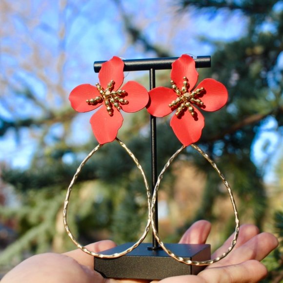 Anthropologie Flower Petals Drop Hoop Earrings - Picture 5 of 10